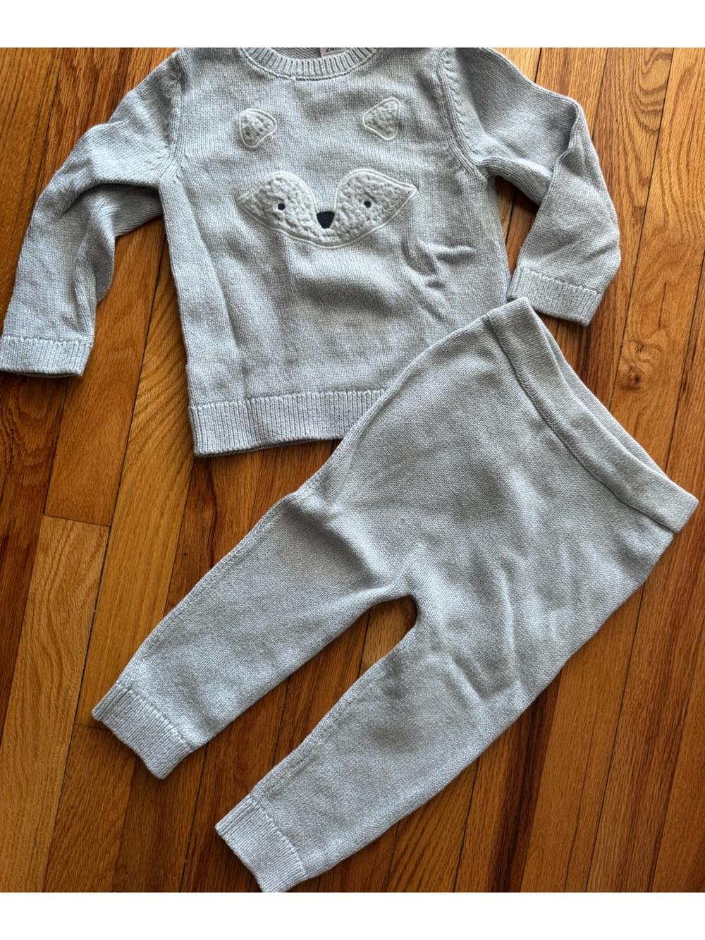 Carter's Light blue Gray Knit Sweater Set with Fox Applique baby size 24 months
